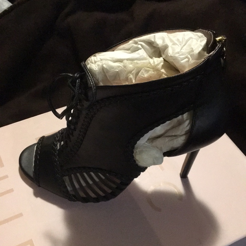 Leather stiletto Sexy black Open toe Bootie